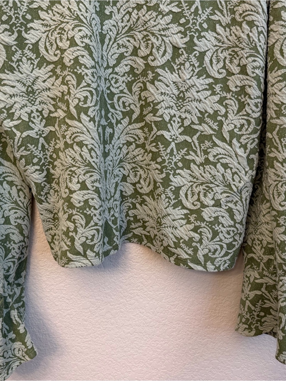 Anthropologie Olive Green Jacquard Puff-Sleeve Turtleneck Top Sz XL - Picture 9 of 11